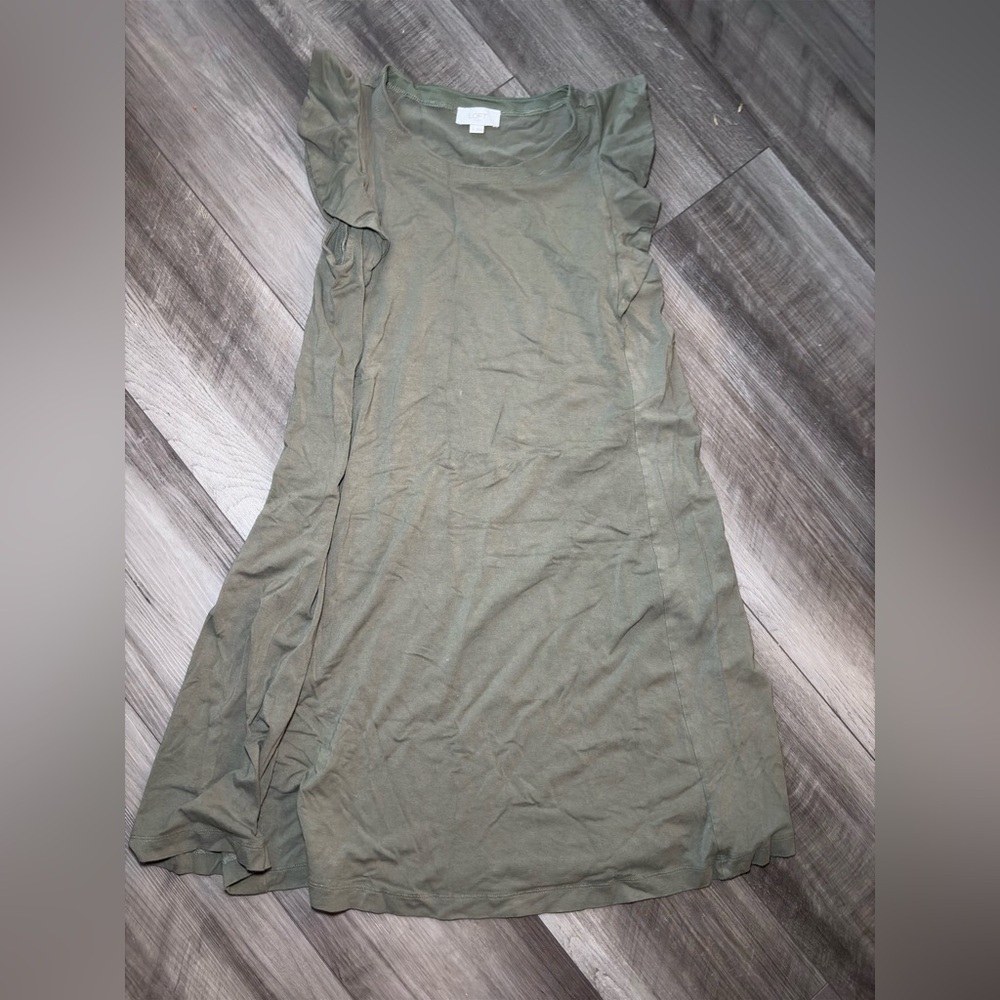 Loft Green Ruffle Sleeve Dress